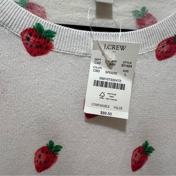 J. Crew Strawberry Teddie sweater White red cotton large NWT - Picture 8 of 8